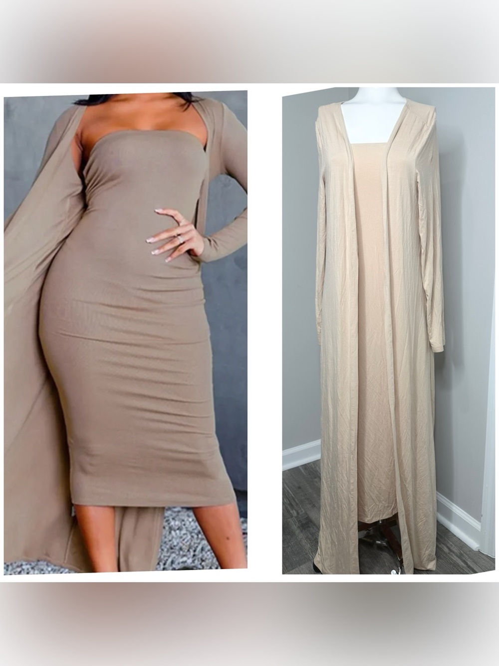 SHEIN Beige Strapless Midi Dress with Long Duster - Women -Large